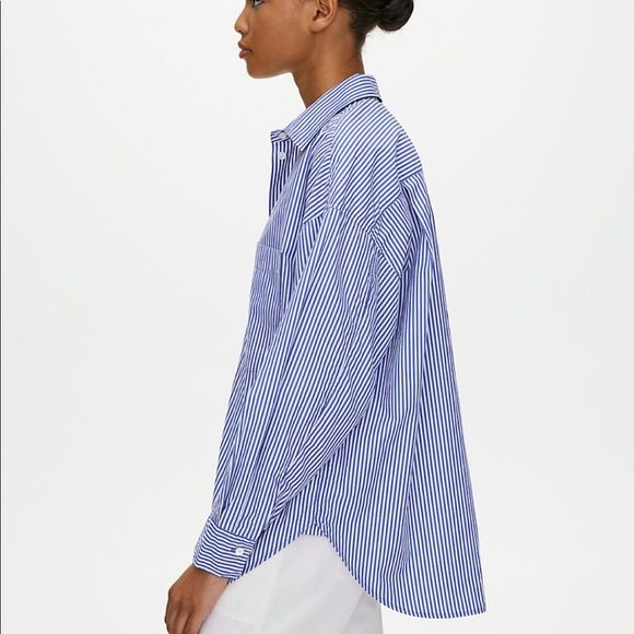 SOLD: Aritzia The Group by Babaton 100% cotton poplin striped oversized shirt - Picture 4 of 6